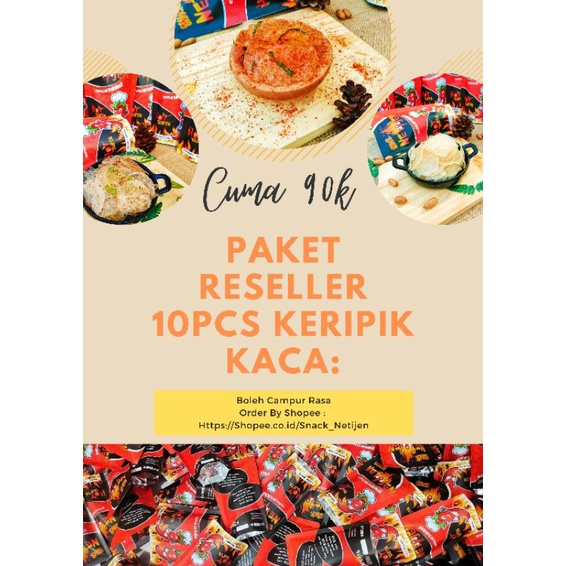 

Snack Netijen Paket Reseller Keripik Kaca Isi 10pcs Campur Varian Rasa Kripca Premium 55Gram