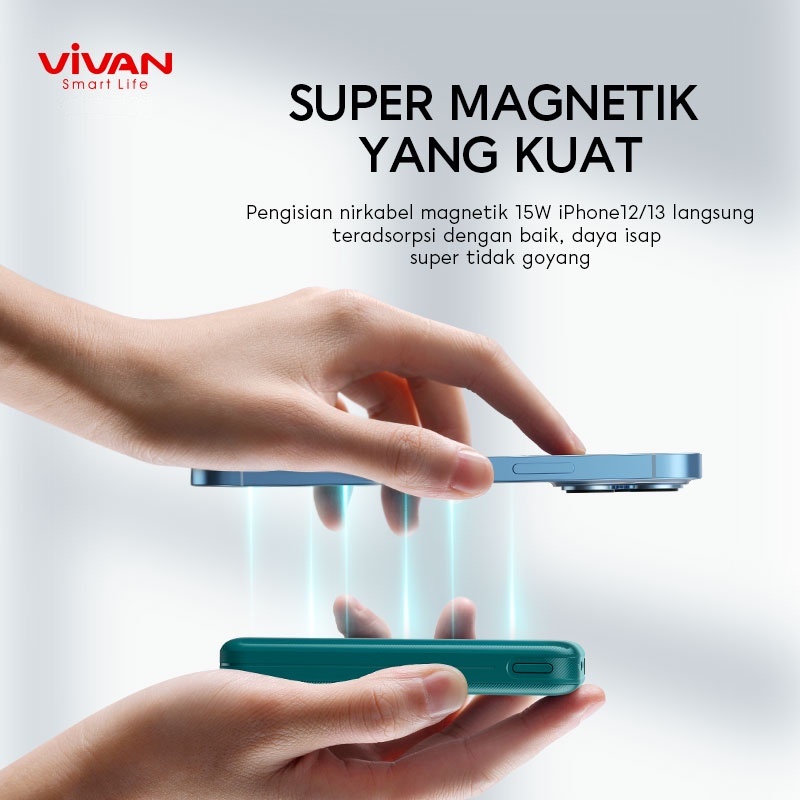 VIVAN VPB-W12 Powerbank 10.000mAh Magnetic Wireless Fast Charging 20W QC3.0 PD Support iPhone 13 12 Pro - Garansi Resmi 1 Tahun-1