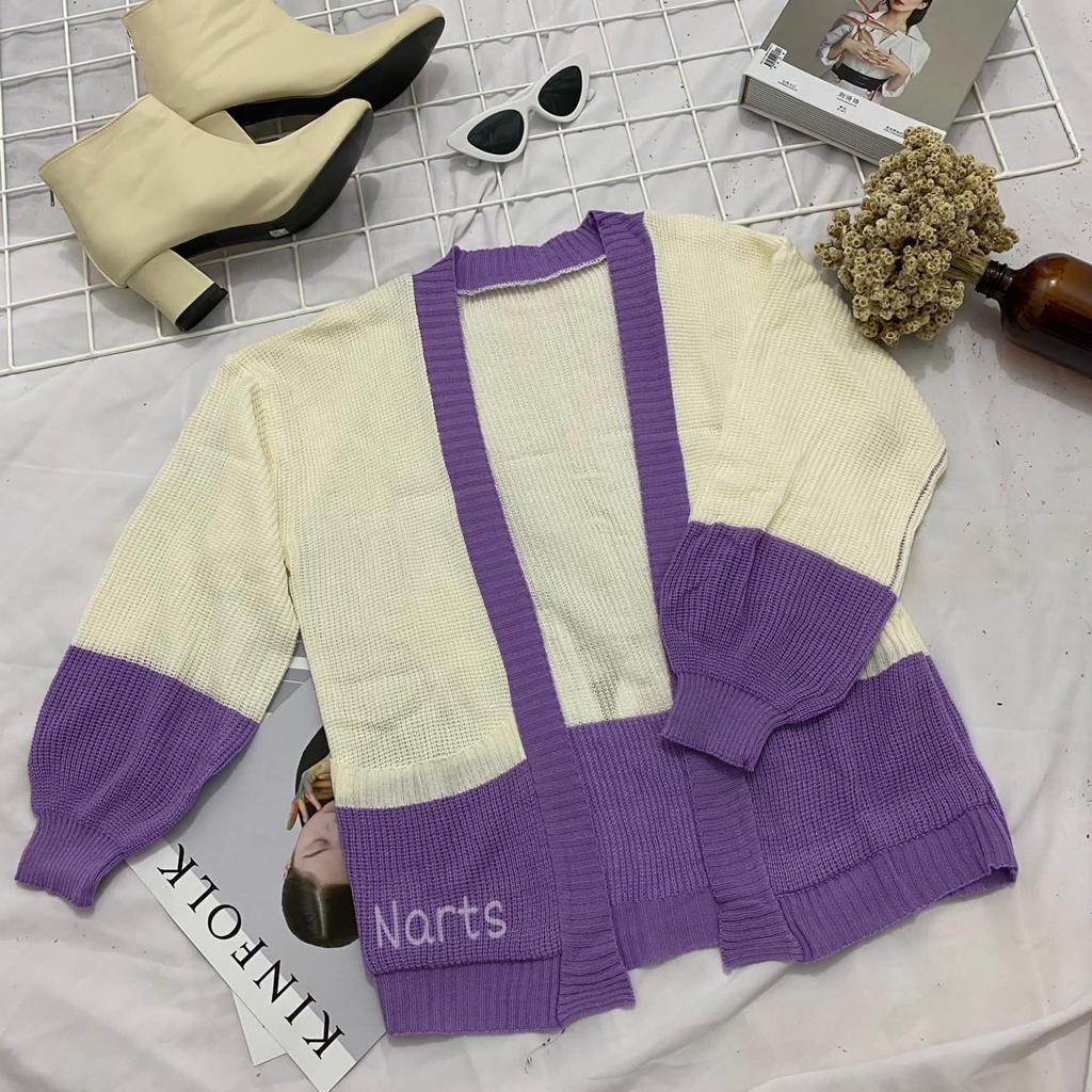 Manda Outer Cardy 2 Tone / Cardigan Rajut / REALPICT By Narts-Lilac