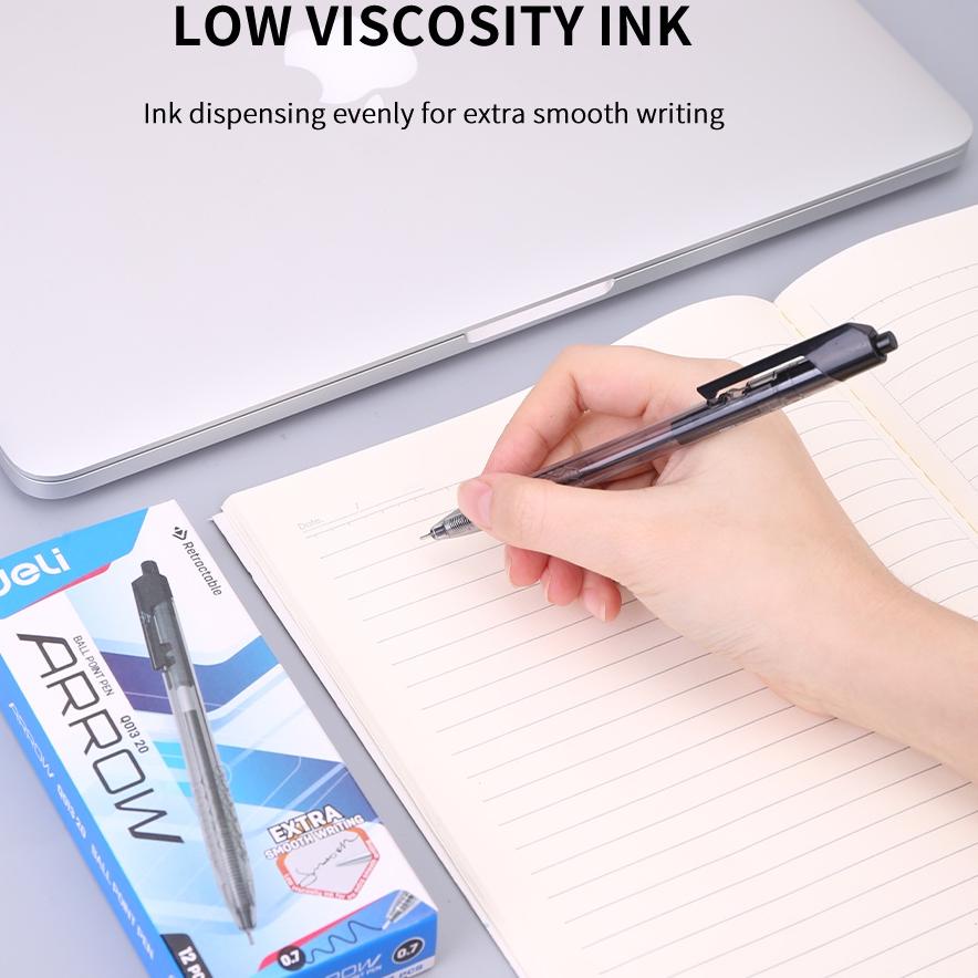 

Deli Pulpen Ball pen Cetek 0.7mm Hitam 12pcs/box Halus Smooth EQ013X0 ン