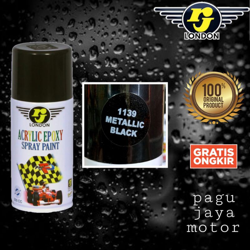 Pilok pilox 150cc metallic black hitam metalik rj london cat semprot spray paint untuk motor mobil velg helm plastik besi kayu