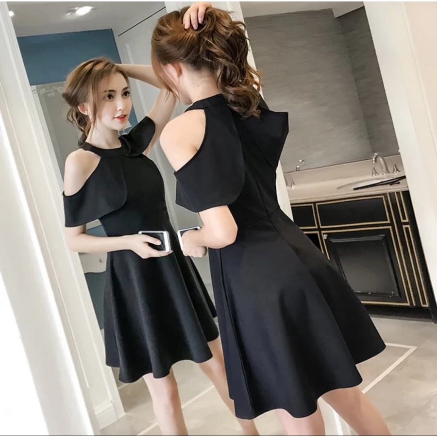 BISA COD Baju Dress Brokat Casual Korea Korean Style Kondangan Party LenganPanjang Mini Dress Wanita