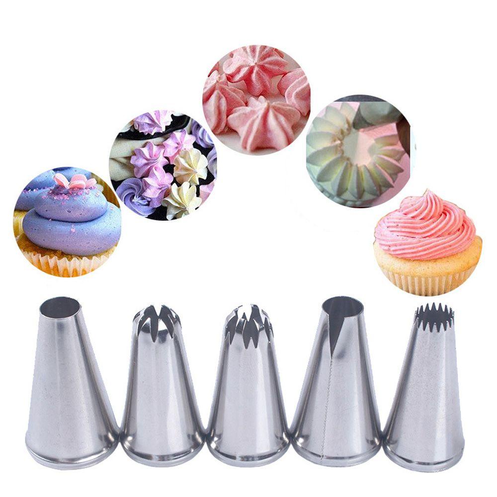 Solighter 5PCS/SET Icing Piping Nozzle Bakery Pastry Tips Stainless Steel Cupcake Cetakan Kue