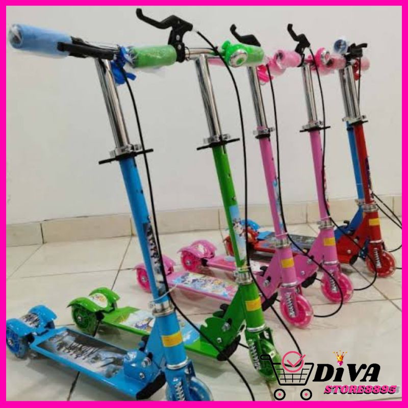 Scooter Otoped Anak 4 Warna SKUTER / SCOOTER ANAK BESI KARAKTER ADA REM Dan bel