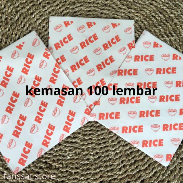 

Kertas nasi logo RICE MERAH food grade laminasi 27x22 KEMASAN 100 lbr