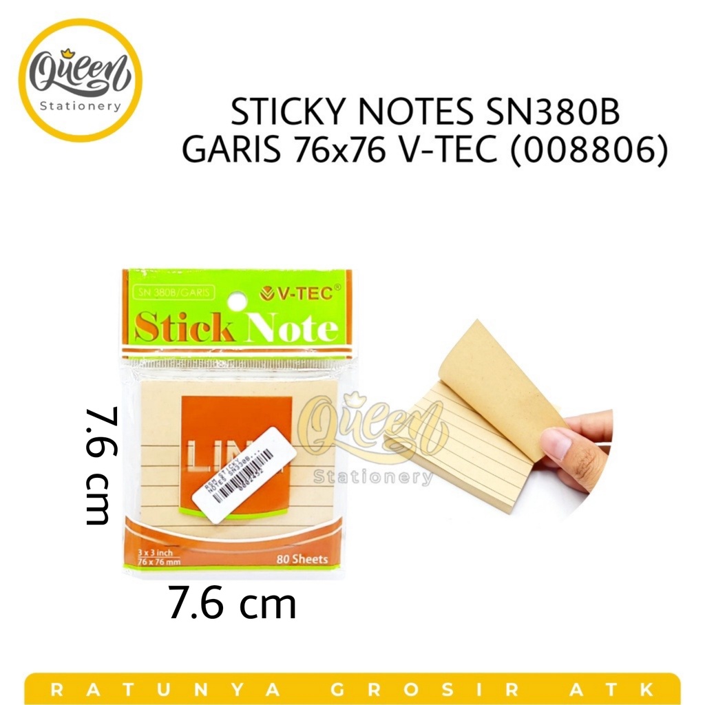 

1 PAD (80 LEMBAR) STICKY NOTES SN380B GARIS 76X76 V-TEC / MEMO / STICK NOTE GARIS (008806)