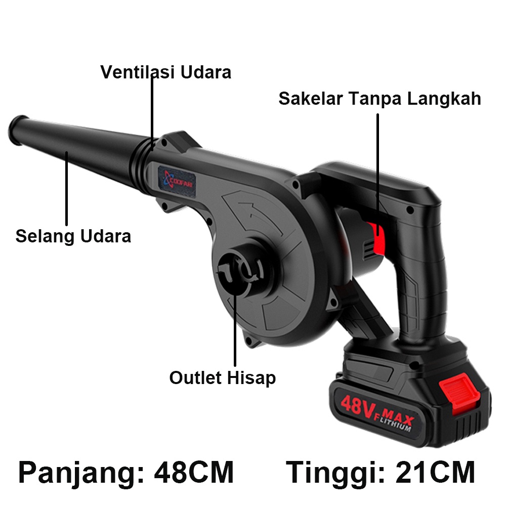 COOFARI Blower Tangan Cordless Blower Tangan Baterai 48VF Tiup debu Grooming Pengering