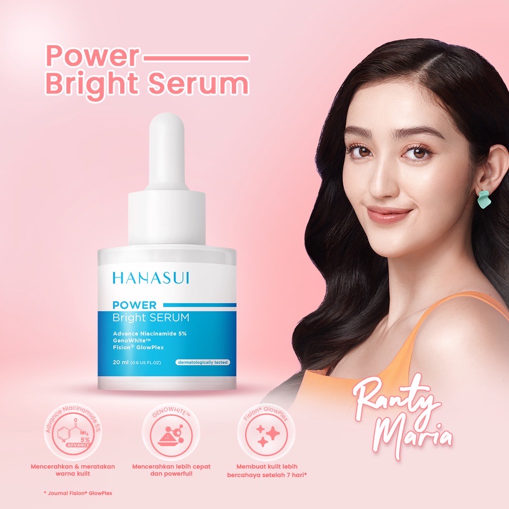 HANASUI Power Bright Serum Indonesia / Serum Wajah / Advance Niacinamide 5% GenoWhite Fision Glowpex 20ml / Mencerahkan Meratakan Warna Kulit Bercahaya Glowing Brightening Kusam Noda Hitam / Super Powerful Series / Skincare Face Care / Intense Treatment