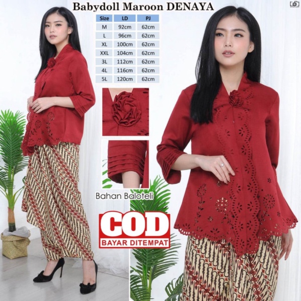 Atasan kebaya merah  Kebaya Denaya merah maroon - XXL Berkualitas