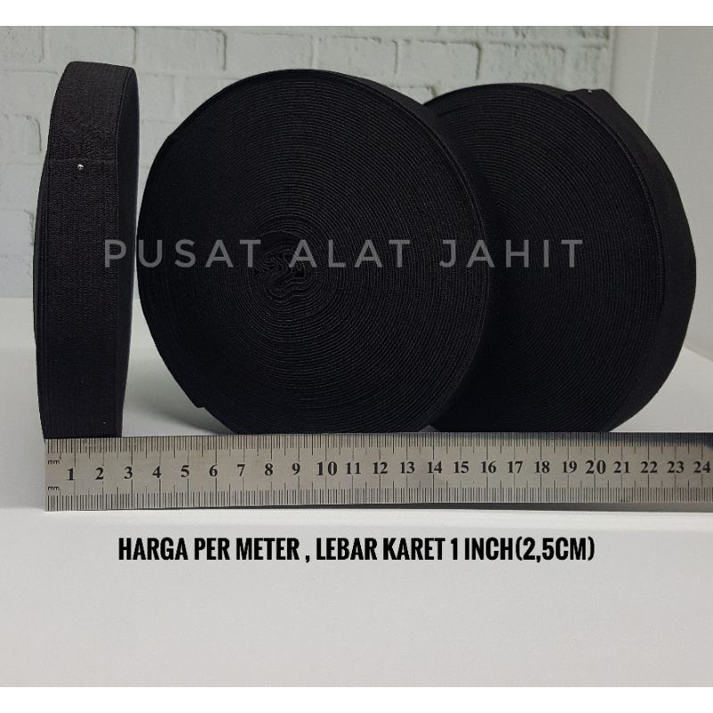 

KARET ELASTIS HITAM 2,5CM PER METER TALI KARET ELASTIC HITAM 1 INCH
