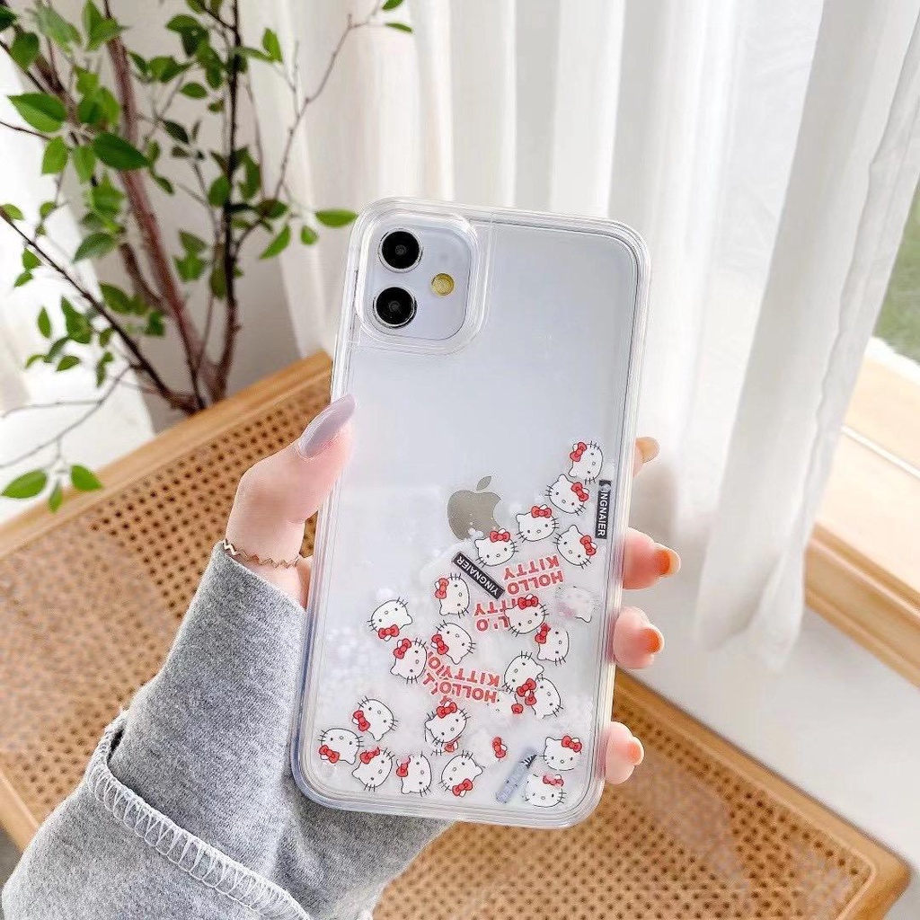 Hello Kitty Casing Air Glitter water Iphone 6 6s 7 8 SE 6+ 6s+ 7+ 8+ X Xs Xr Max 11 12 13 Pro FH04