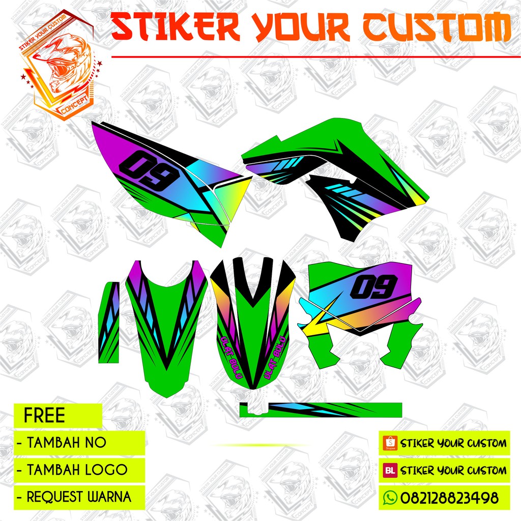 decal stiker klx 150 lama hijau pelangi