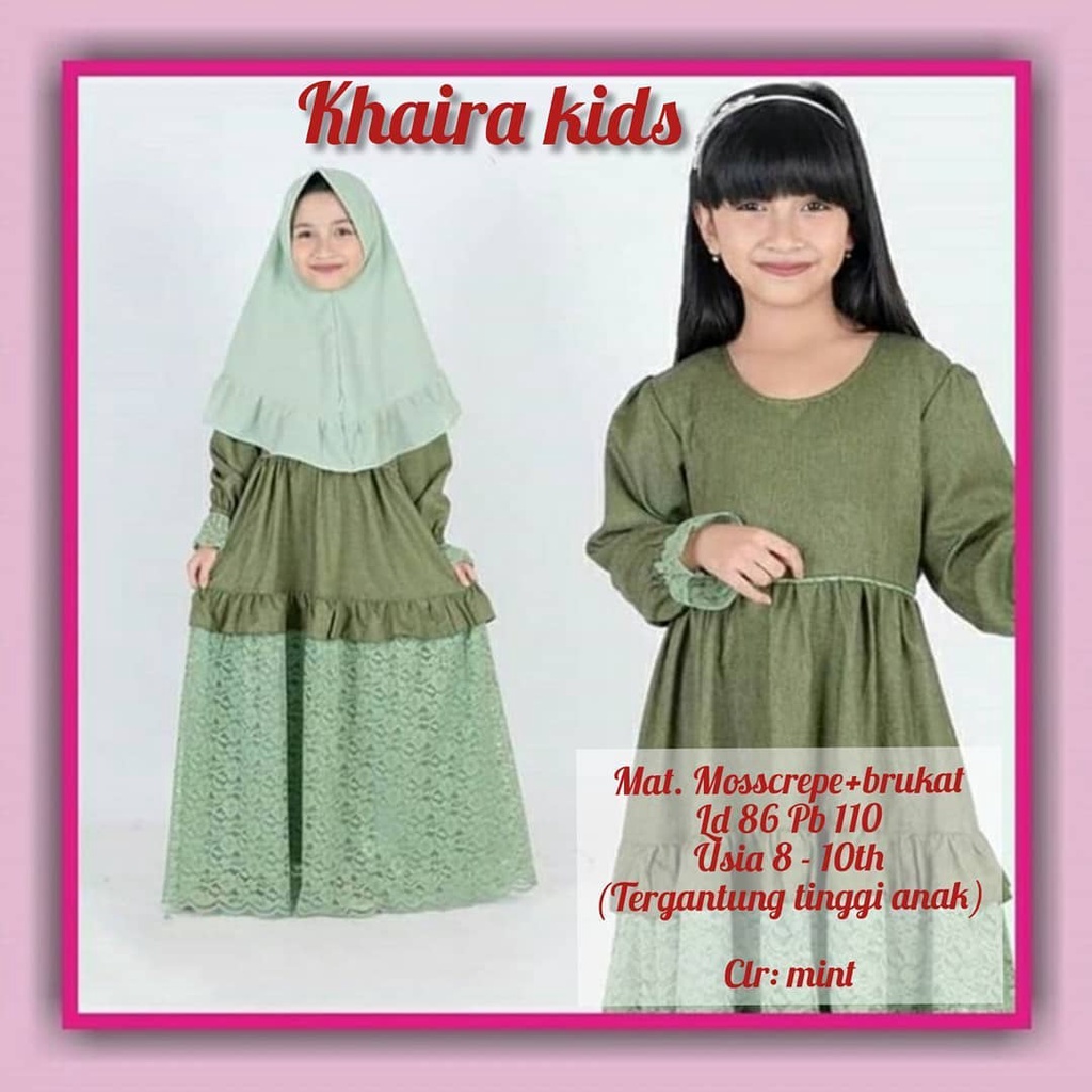 KHAIRA SYARI KIDS Bahan  Kain MOSSCRAPE MIX BRUKAT All Size USIA 8 - 10 TAHUN DAPAT GAMIS ANAK ( FRE