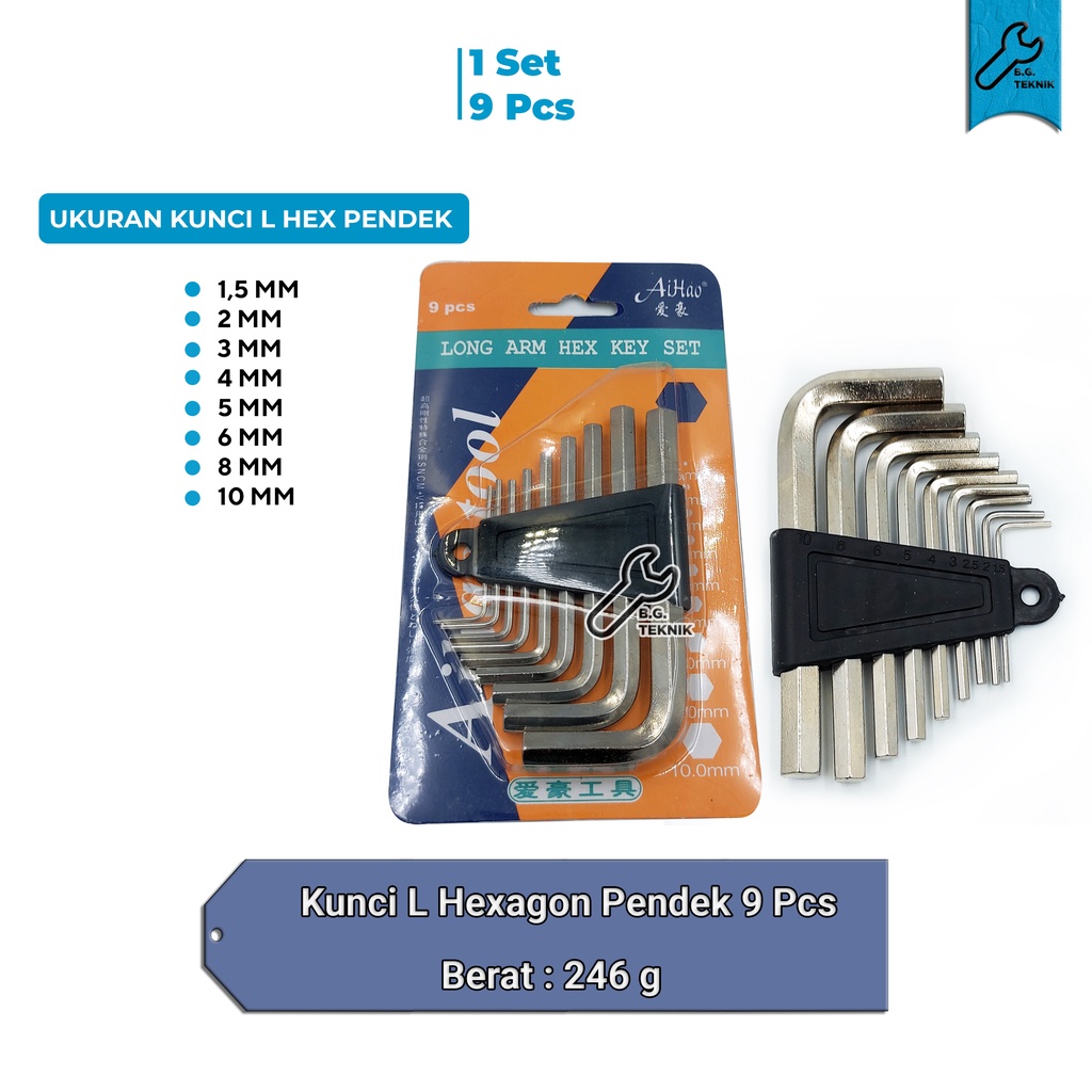 [PENDEK] Kunci L Hexagon Pendek 9 Pcs