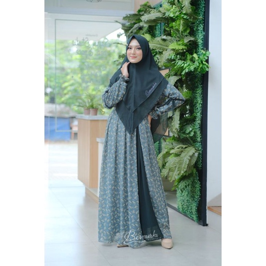 Alana Vania Bermerks Syari, Gamis Set premium, Gamis Ceruty set khimar, Gamis premium