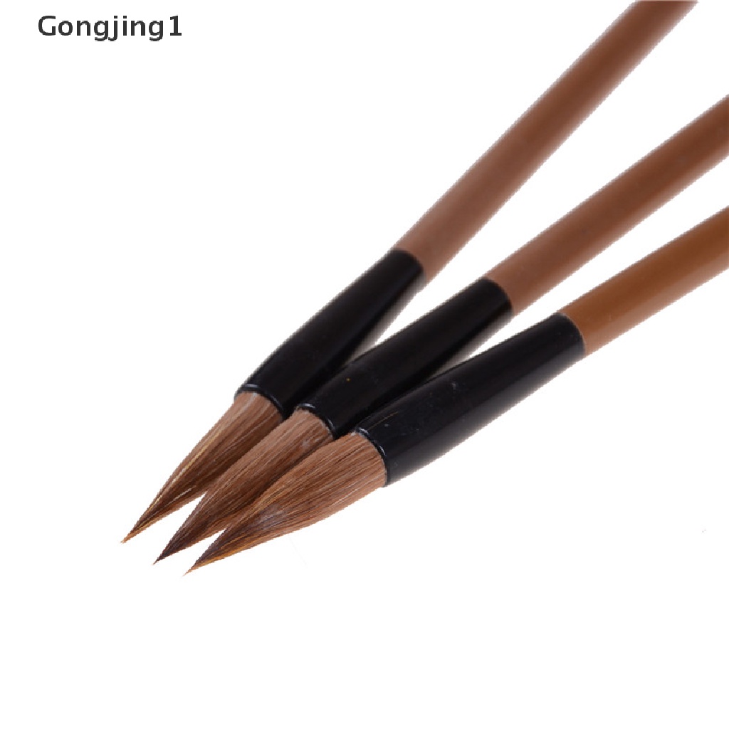 Gongjing1 3pcs Pulpen Kuas Tinta Warna Coklat Untuk Menulis Kaligrafi