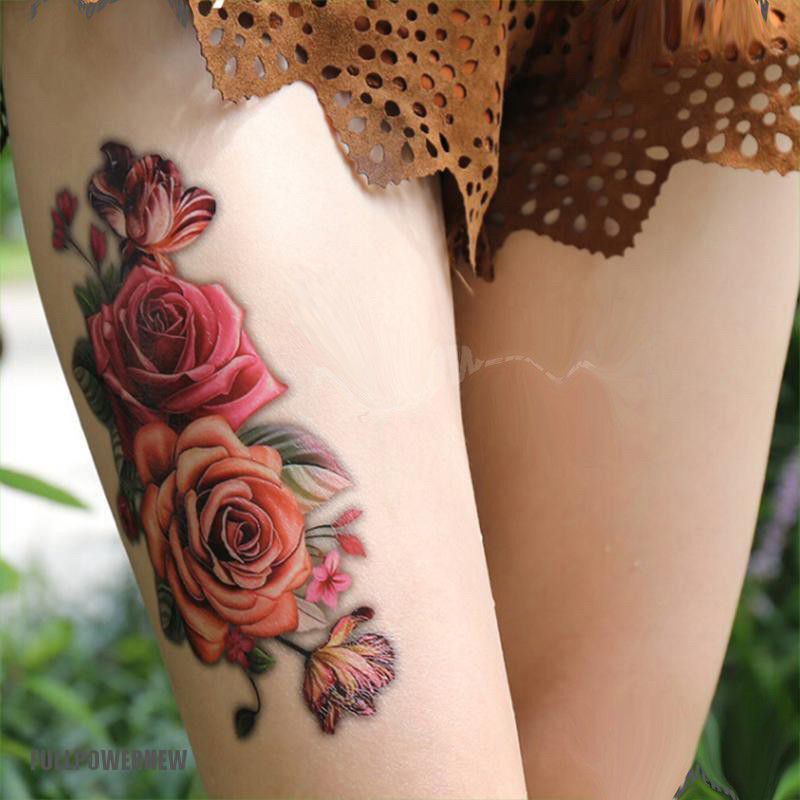 HB 665 Tato Temporary Tattoo Tato temporer Tahan air Seri Bunga Mawar Merah Pink