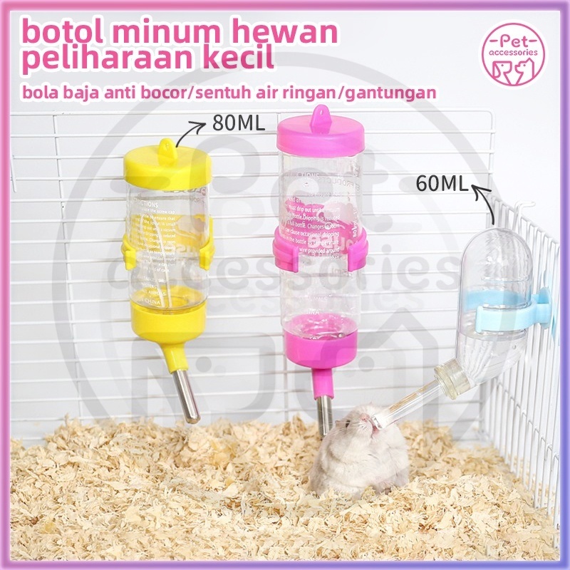 Botol Air Hamster Kecil Peminum Hewan Peliharaan Kelinci Pengumpan 60/80 ML Menggantung Botol Minum Hewan Peliharaan Pengumpan Otomatis