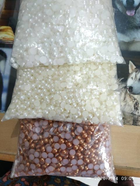 grosir Mutbel mutiara belah / half pearl putih ivory 8mm/ 12 mm per pon