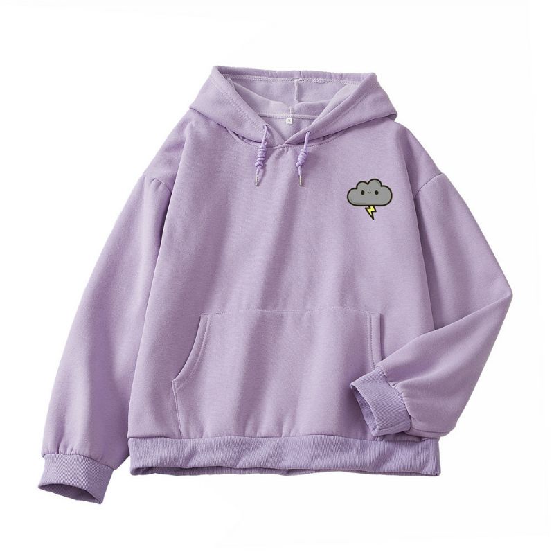 S - XXXXXXL(6XL) Hoodie THUNDER CLOUDS Cute BIG SIZE Jaket Korean Style OVERSIZE Unisex Jacket Jumper Fleece Premium Boy Girl Awan Lucu Smiley 5XL 4XL XXXL XXXXL Harajuku Street Style Lilac peach Mint Baby Pink