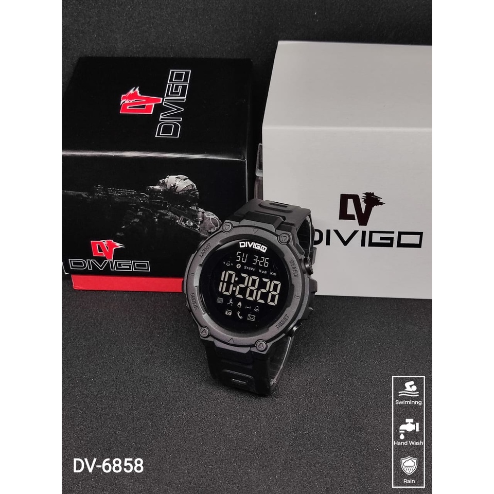 Jam Tangan Pria DIVIGO DV-6858 Original Digital Tahan Air Tali Rubber