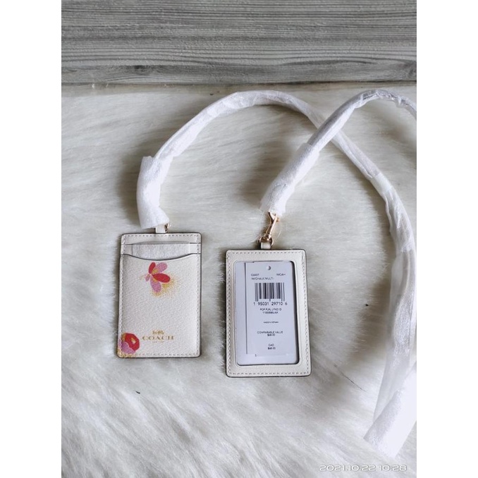 

COACH C6437 Pop Floral Print Lanyard ID Tag Lanyard Holder white