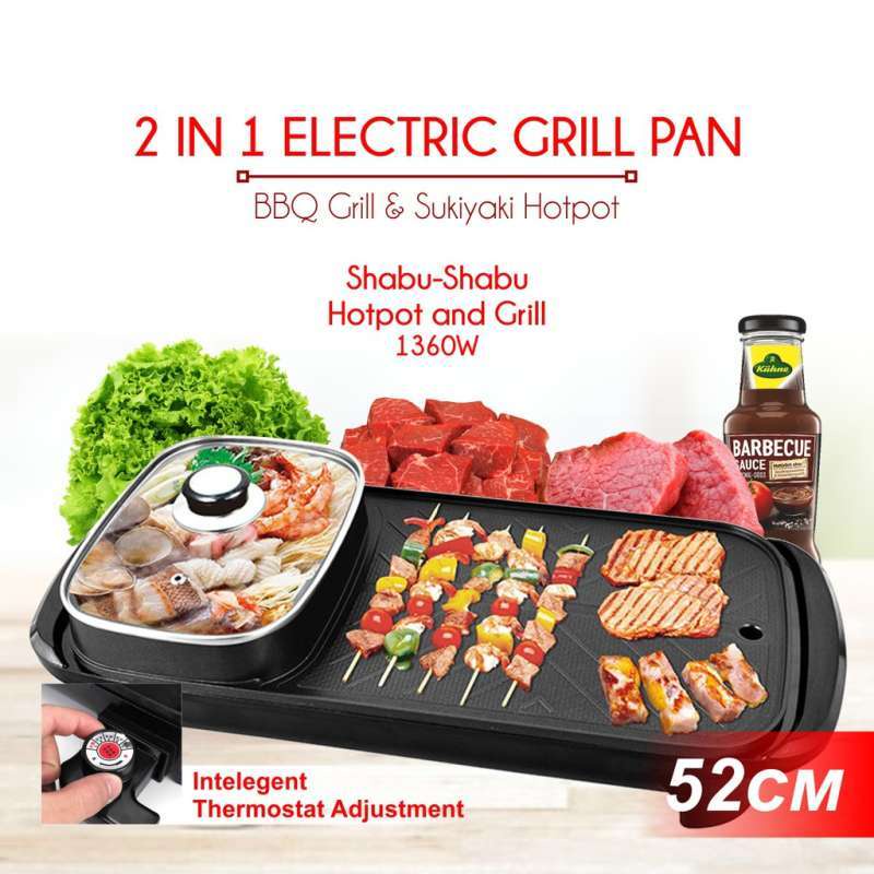 PRODUK NEW&quot; GRILL PAN &quot; PEMANGGANG LISTRIK ALAT MASAK TERMURAH UNTUK BBQ PANCI MULTIFUNGSI Kompor Panggangan Bbq Dan Hotpot Elektrik 2 In 1 Grill Bbq Hotpot Elektrik Anti lengket Panggangan listrik serbaguna