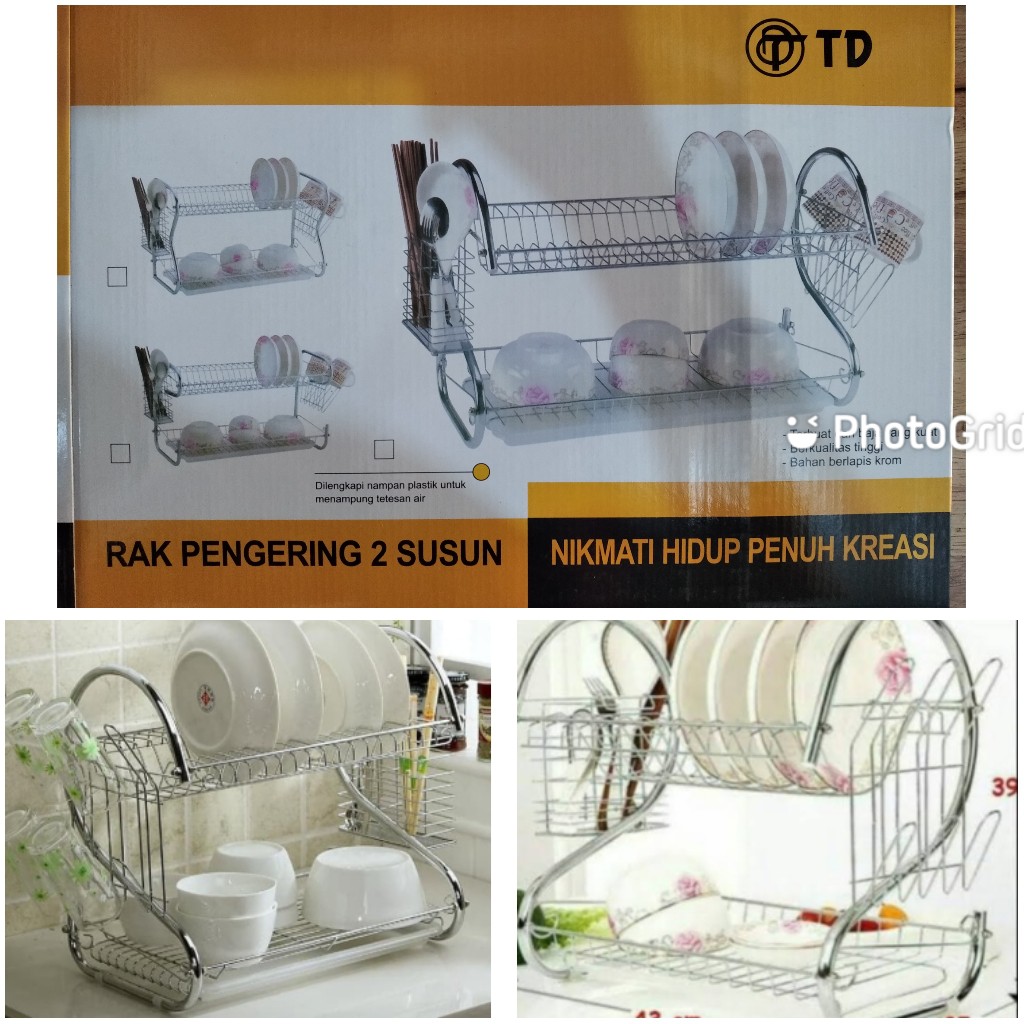 medan elektronik rak piring rak 2 tingkat stainless steel