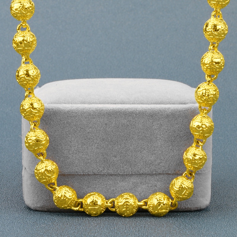 Kalung Emas Asli Kadar 375 Hias Manik-Manik Gaya Retro Untuk Pria