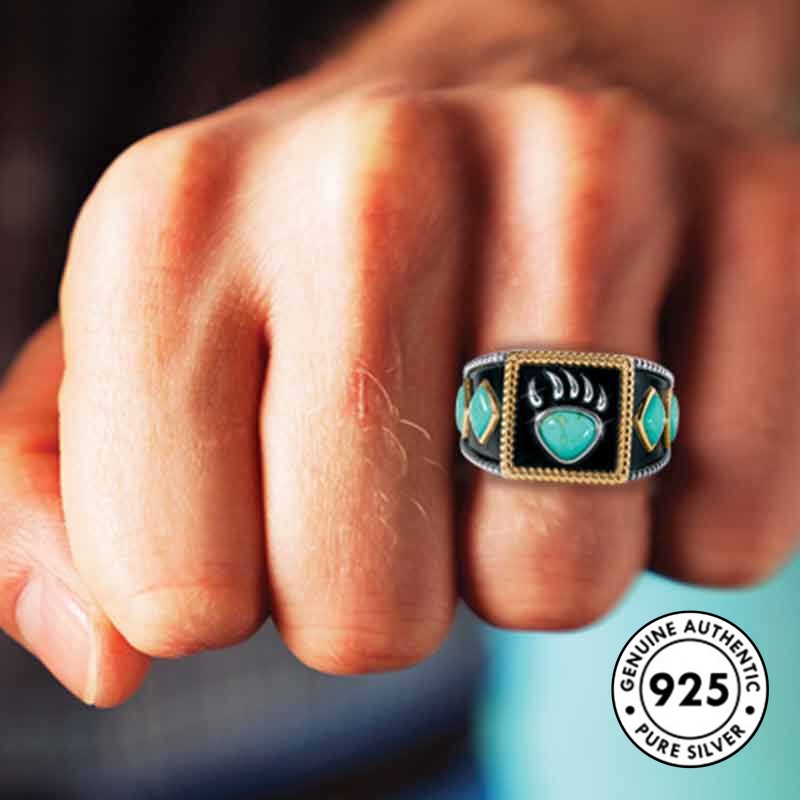 Cincin Bahan S925 Silver Turquoise Gaya Thailand Untuk Pria