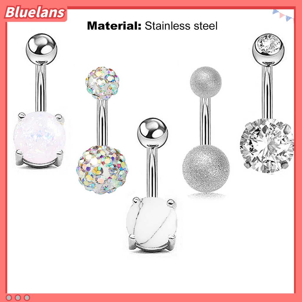 5pcs / Set Cincin Tindik Pusar Perut Anti Alergi Bahan Zirkon Untuk Pesta