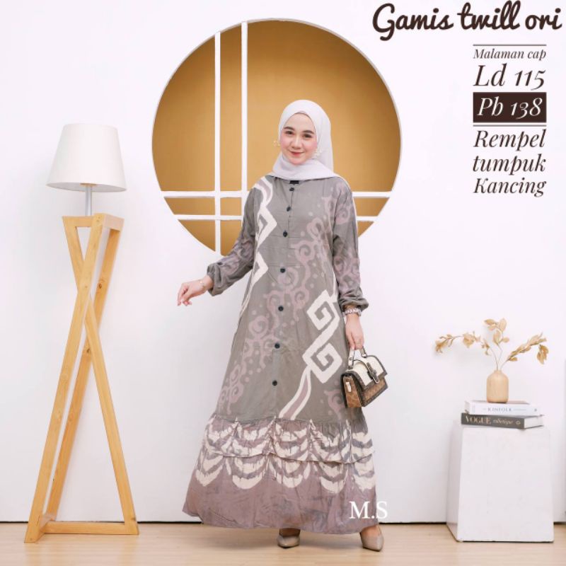 Gamis Twill Ori Gamis Batik Cap Malaman Model Rempel Bawah Susun Tumpuk Gamis Busui Friendly Kancing