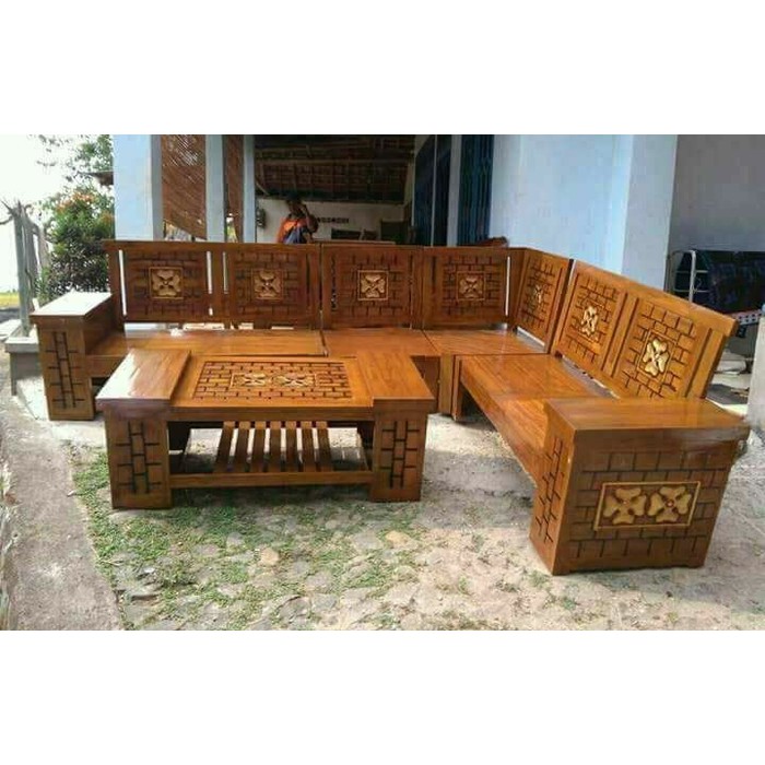 kursi tamu sudut jumbo minimalis jati