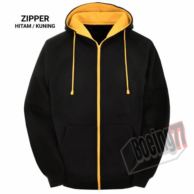 JAKET ZIPPER KOMBINASI HITAM KUNING S M L XL XXL XXXL XXXXL XXXXXL COWOK CEWEK