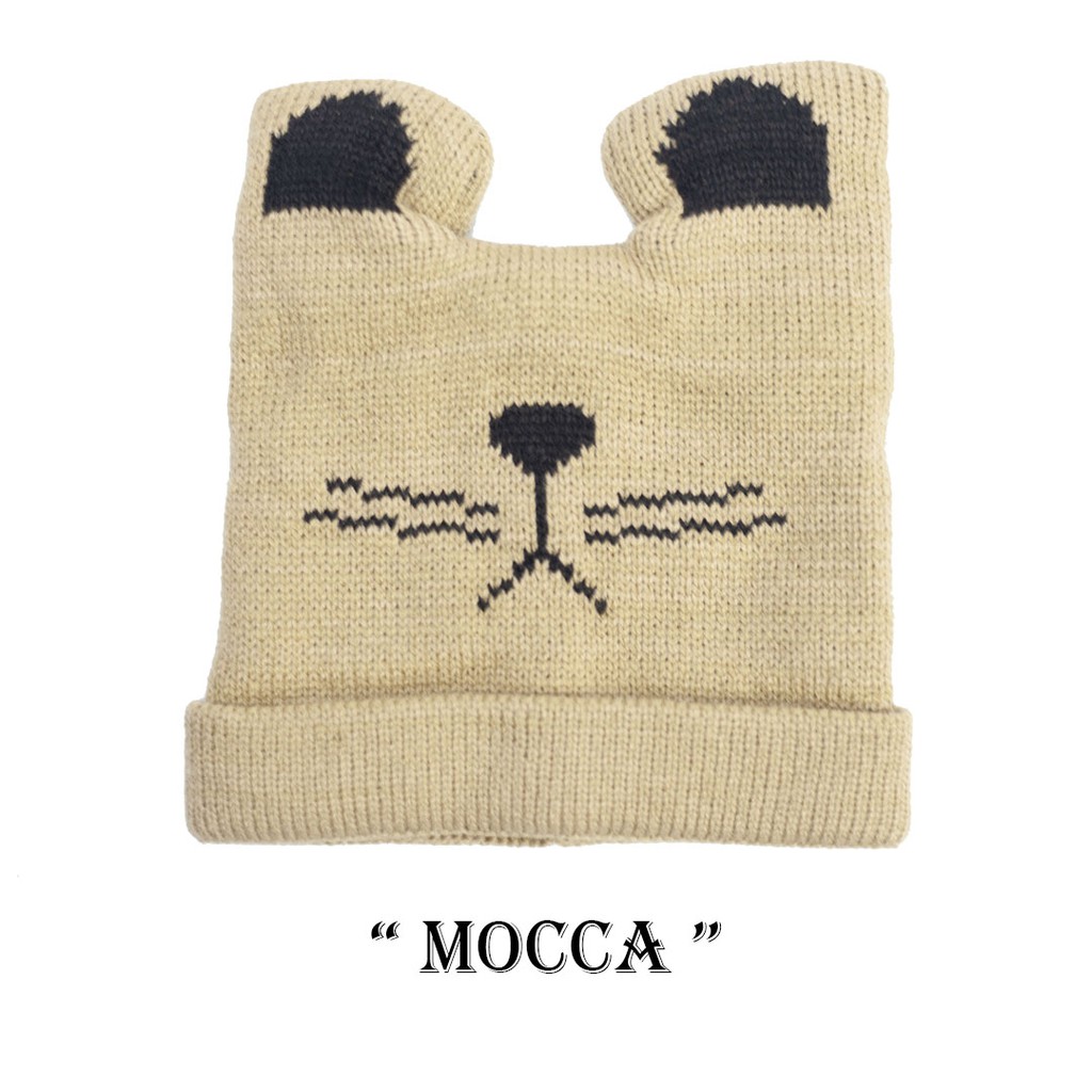 Kupluk Anak Bayi Cewek Cowok Karakter Kucing Polos / Bordir Nama Suka Suka-Mocca