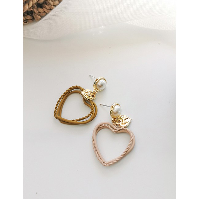 LRC Anting Tusuk Fashion Khaki Multi-layered Love Contrast Earrings