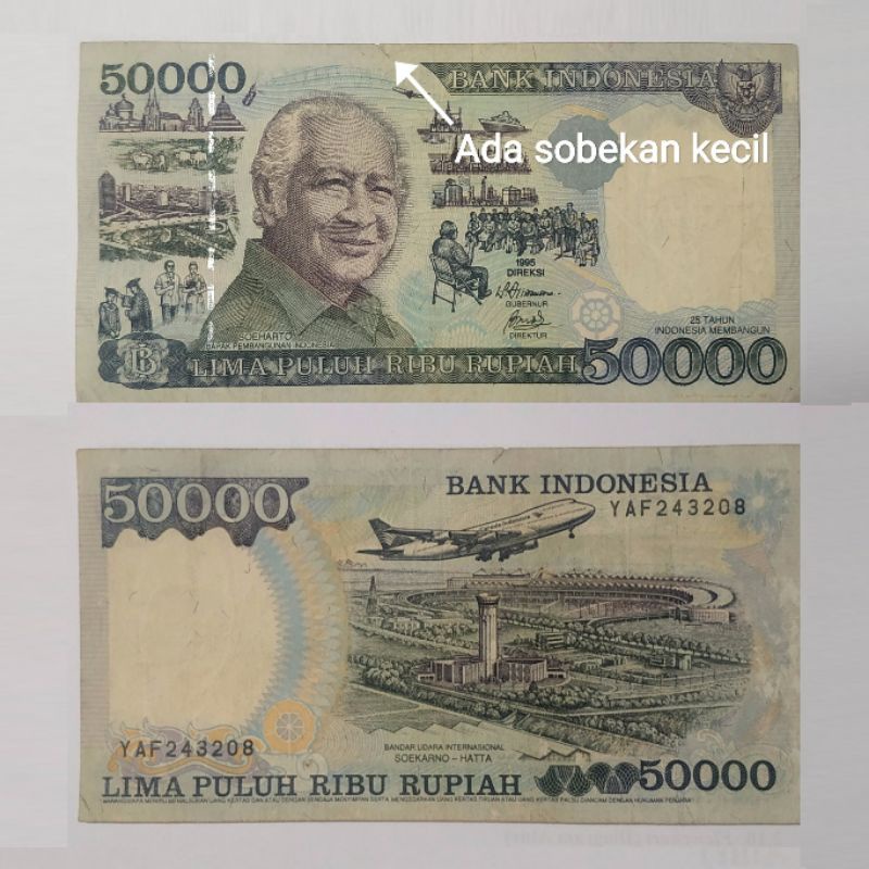 Uang Kuno Rp. 50000 50rb rupiah Soeharto Pak Harto Soeharto Mesem Asli Lima Puluh Ribu Rupiah