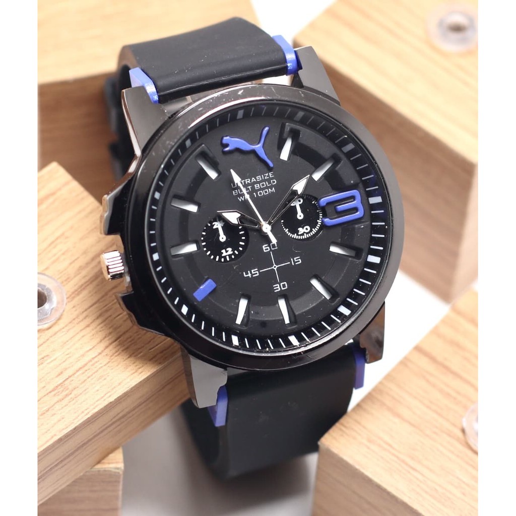 Jam Tangan Pria Cowok Puma Ultrasize Rubber Black Blue