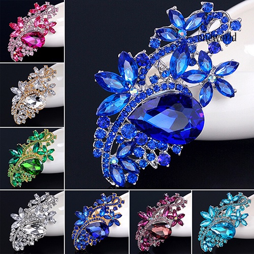 OW@ Waterdrop Flower Brooch Pin Rhinestone Crystal Brooches Bouquet Wedding Jewelry