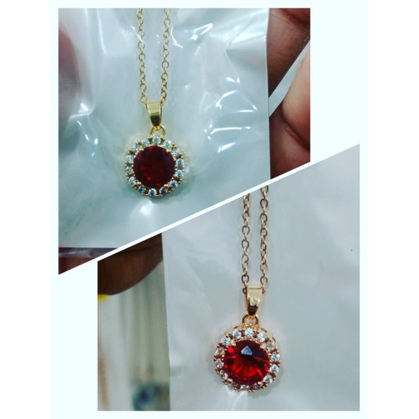 kalung titanium liontin batu permata