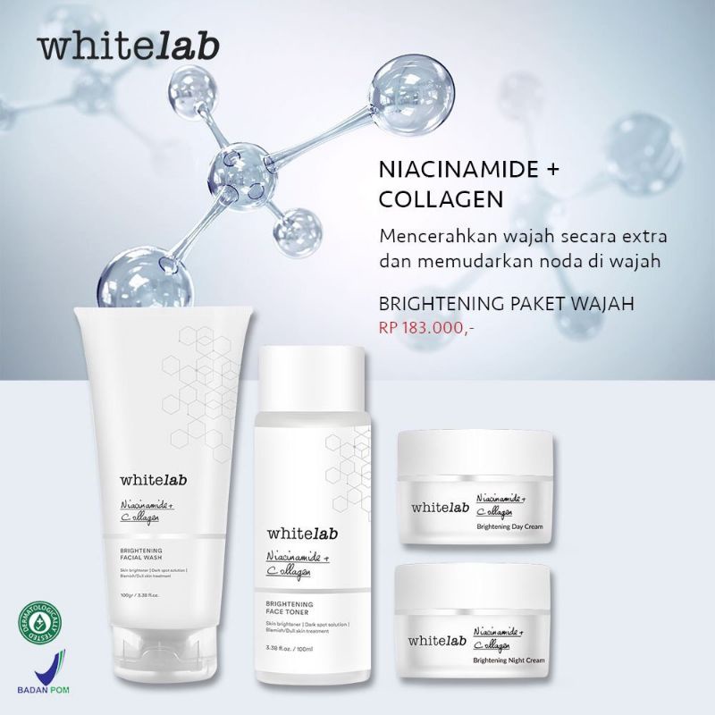 WHITELAB BRIGHTENING PAKET WAJAH (facial wash, toner, day cream, night cream)