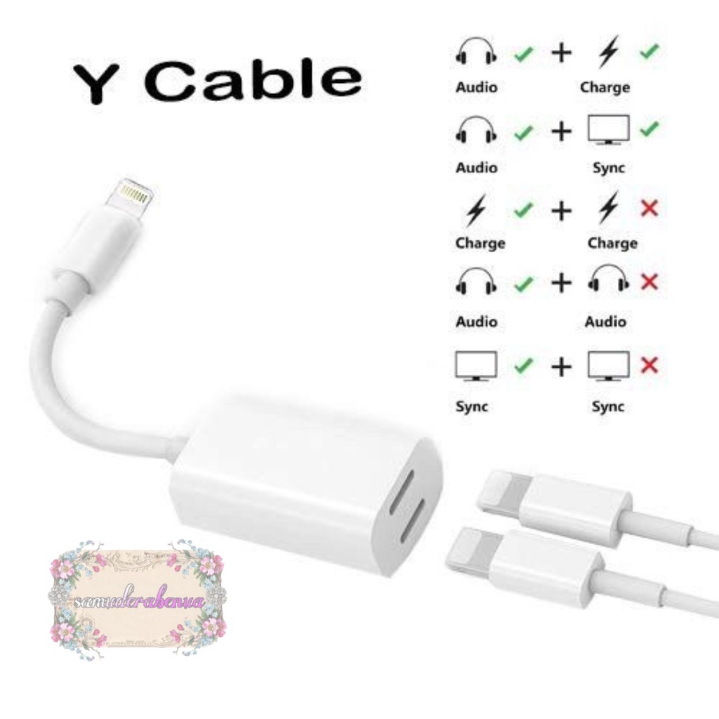 JH006 Kabel Splitter Y i ponee - Y Cable Adapter Converter Lighthing 2in1 SB3733