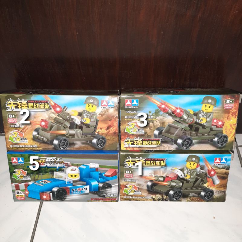 Mainan Lego brick mobil formula f1 tentara army militer 3 in 1