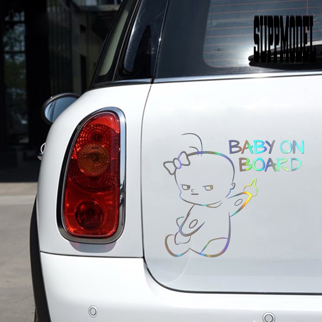 &lt; Car Adornment &gt; D-997 Stiker Reflektif Motif Baby On Board Untuk Bagasi Mobil