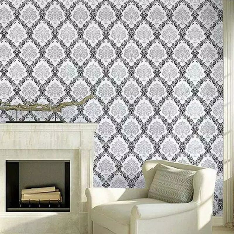 TERLARIS Wallpaper  sticker  dinding BATIK HITAM SILVER 