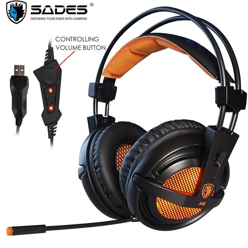 Headset gaming sades wired usb 7.1 surround sound gold led Angel pink-orange A6 locust original - Headphone a-6