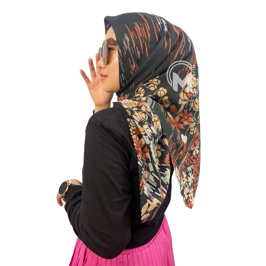 Mecca Hijab Voal Segi Empat Motip Bunga Lasercut Printing Premium II Hijab Voal Motif II Kerudung Segi Empat Motif