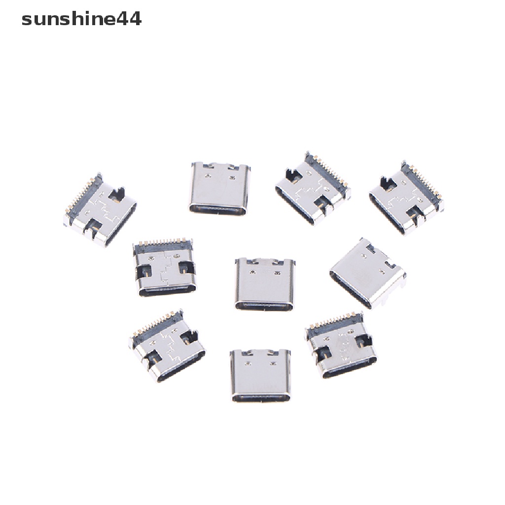 Sunshine 10Pcs Konektor Soket USB 3.1 Tipe C Female 16 Pin Untuk Charging Port Handphone