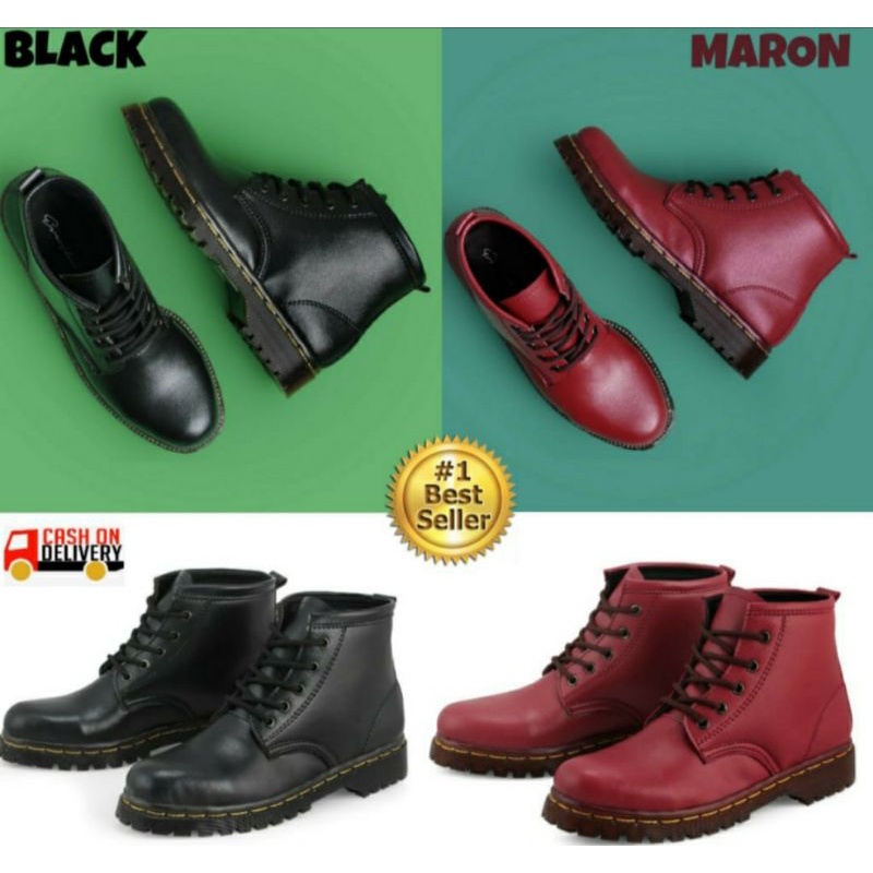 Boots Fashion Wanita Kulit Size 36-40 Boots Traveling Outdoors Gunung Kuat Awet Sepatu Tracking Boots Docmart Cantik Maroon, 37