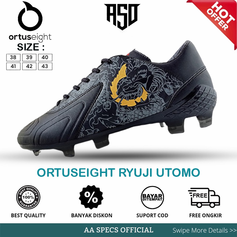 Sepatu Bola Ortuseight Ryuji Utomo Fg Original Hitam Gold Size 38 43